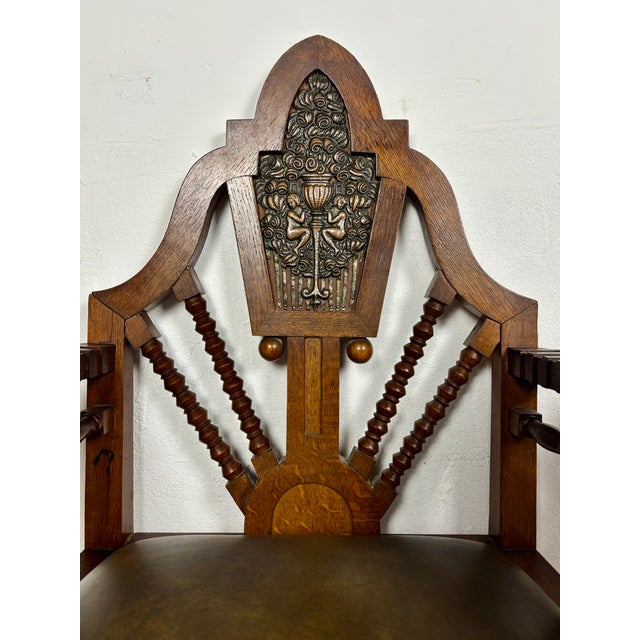 Spanish Revival Armchairs with Carved Crest, 1920s, Set of 2 For Sale - Image 10 of 11