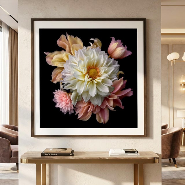 Experience the captivating beauty of "Bouquet in Shadow," a stunning photographic print that brings a dramatic floral...