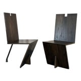 1980s Post Modern Artisan Made Angular Ebonized Oak and Steel Chairs For Sale