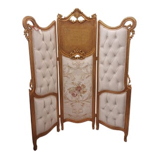 Vintage French Louis XV Style Three-Panel Screen in Gold Leaf Room Divider For Sale