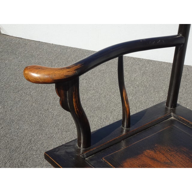 1950s Vintage Asian Chinese Brown Tall-Back Arm Chair For Sale - Image 10 of 13