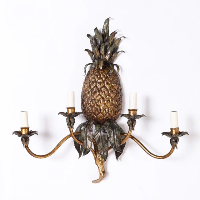 Pair of Italian Tole Pineapple Wall Sconces For Sale - Image 4 of 10
