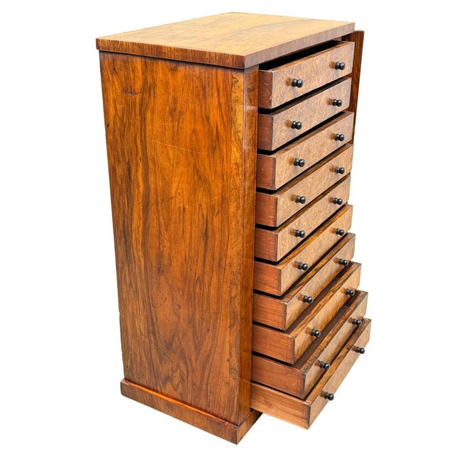 Child's Size Wellington Chest of Drawers in Burr Walnut, 1860 For Sale - Image 3 of 12