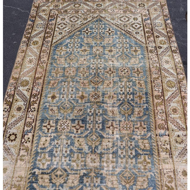 Antique Persian Hamadan Gallery Rug With Blue and Allover Design 4'11 X 11'5 For Sale - Image 9 of 13