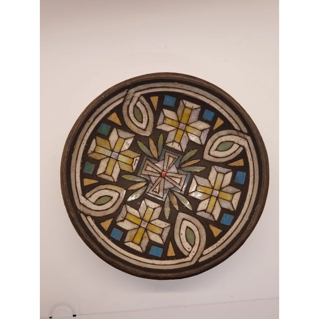 1970s Handcrafted Ceramic Inlay Black Grout Symbol Bowl For Sale - Image 4 of 4