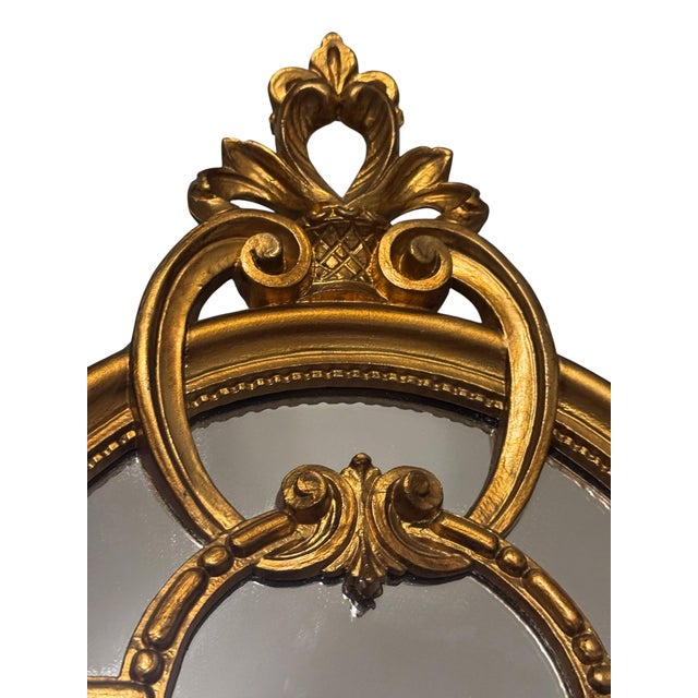 French Vintage Italian Giltwood Neoclassical Wall Mirror, Pineapple Finial, Made in Italy For Sale - Image 3 of 7