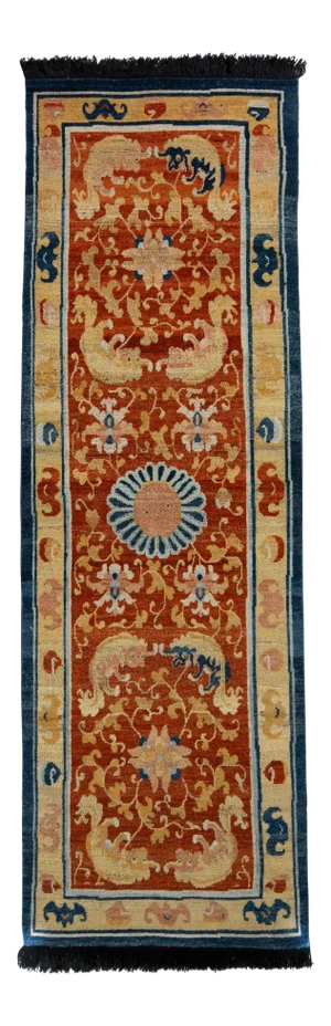 Handknotted Chinese Tiger Runner, 3'x6'