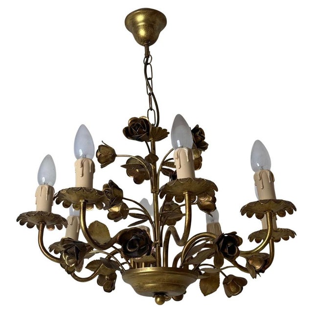Hollywood Regency Gilded Chandelier with Roses from Honsel, 1980s For Sale - Image 11 of 11