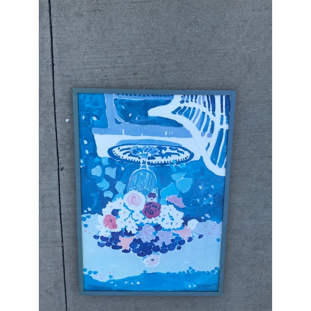 Vintage Framed Blue Floral Watercolor Print For Sale - Image 10 of 13