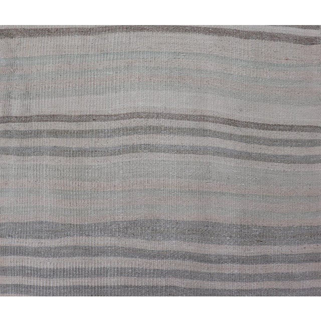 Ivory Minimalist Striped Design Turkish Vintage Kilim Rug in Soft Neutral Tones For Sale - Image 8 of 12