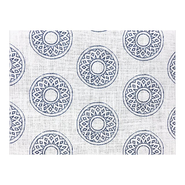 Alex Conroy Textiles Small Gujarat Indigo Navy Blue White Medallion Linen Fabric For Sale