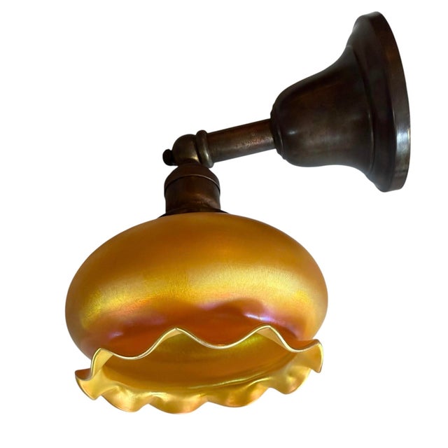 Early 20th Century Early 20th Century Signed Quezal Hand Blown Art Glass Wall Sconces - a Pair For Sale - Image 5 of 8