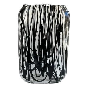 Handblown Murano Glass Vase With Black Expressionistic Detailing
