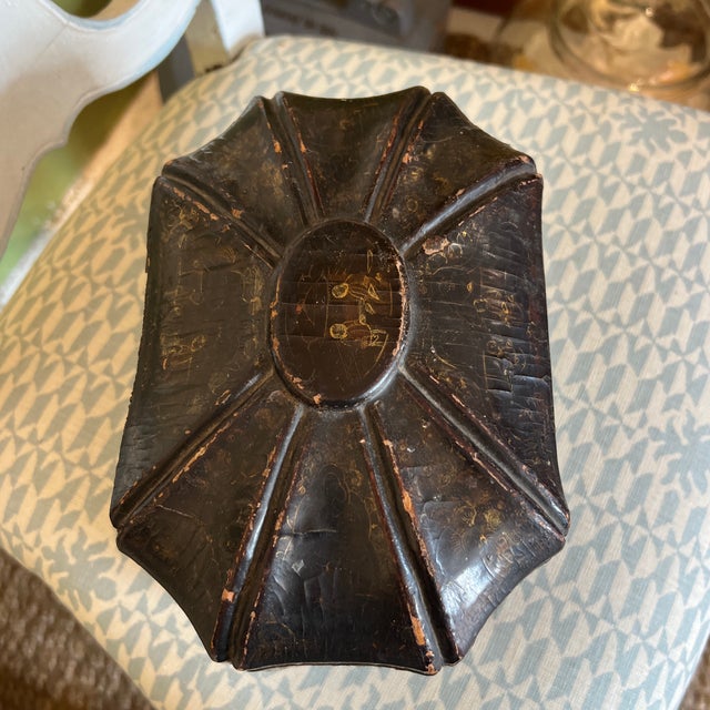 Black Antique Chinese Export Black Lacquered Heavily Distressed Tea Caddy For Sale - Image 8 of 9