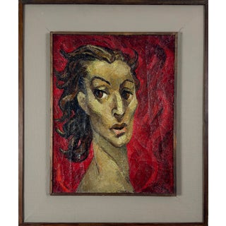 Emlen Etting - Vintage Expressionist Portrait of Woman, Signed (C. 1940, Oil on Canvas) For Sale