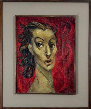 Emlen Etting - Vintage Expressionist Portrait of Woman, Signed (C. 1940, Oil on Canvas)
