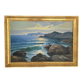 Emilio Salvi Signed Oil on Board “Capri” Seascape Painting in Gilt Frame For Sale