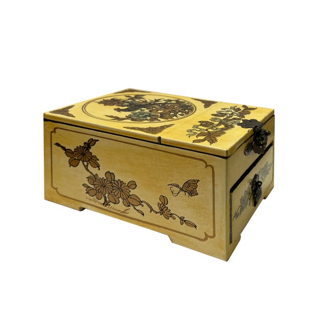 Small Chinese Oriental Yellow Flower Birds Mirror Jewelry