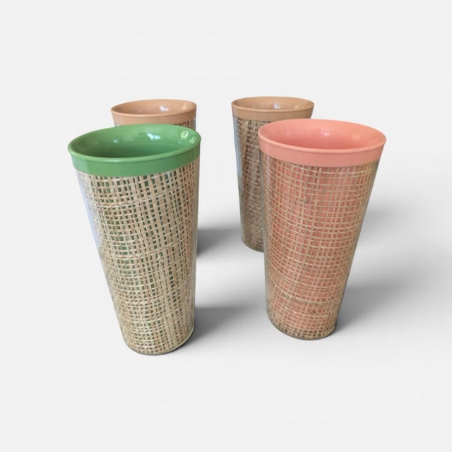Mid-Century Modern Mid Century Modern Raffia Wrapped Acrylic Drinking Cups- Set of 4 For Sale - Image 3 of 16