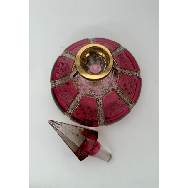 1930s Bohemian Red Perfume Bottle With Gilt Accents For Sale - Image 5 of 12