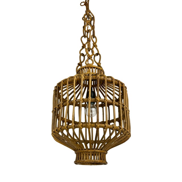 Mid-Century Modern Bamboo and Rattan Pendant Lamp, 1960s For Sale