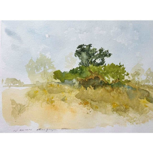Georgia: Atmospheric Setting Near Athens by Timothy J. Standring | Watercolor on paper Landscape with trees and soft hills. For Sale