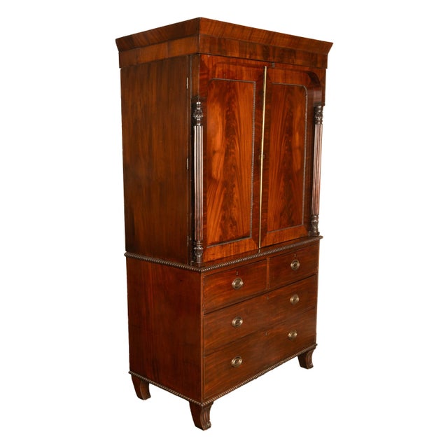 Traditional Antique 19thC Flame Mahogany Georgian Regency English Linen Press Chest 1800 For Sale - Image 3 of 16