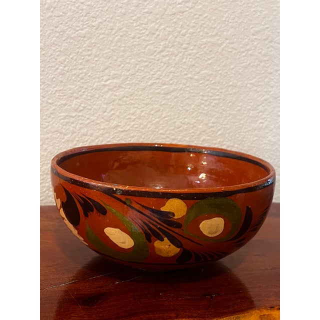 Mexican Vintage Mexican Hand Painted Pottery Bowl Made of Red Ware Terracotta Clay. For Sale - Image 3 of 6