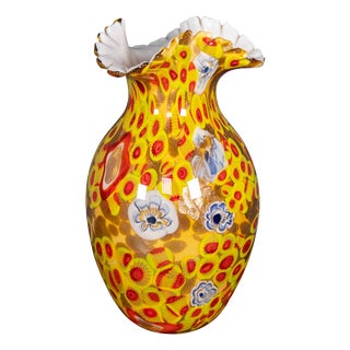 Vintage Italian Hand Blown Millefiori Glass Vase, Murano, 1990s For Sale