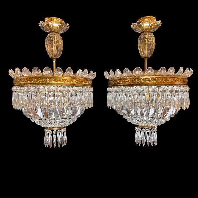 Italian Circular Crystal and Bronze Ceiling Lights, 1960s, Set of 2 For Sale - Image 6 of 13