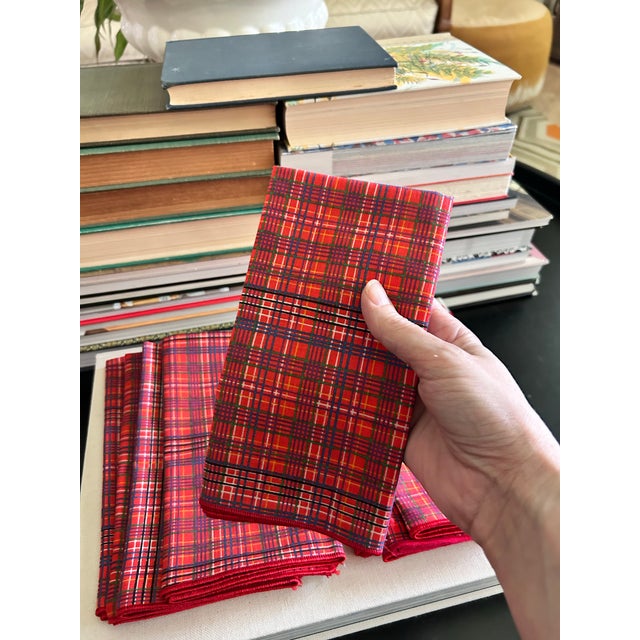 Textile Vintage Red Plaid Cotton Napkins, Set of 9 - Ralph Lauren Style For Sale - Image 7 of 7