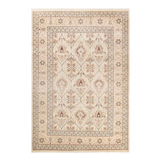 Vintage Moroccan Hand Knotted Wool Area Rug, Ivory - 6'4" X 9'1" For Sale