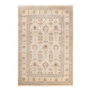 Vintage Moroccan Hand Knotted Wool Area Rug, Ivory - 6'4" X 9'1" For Sale