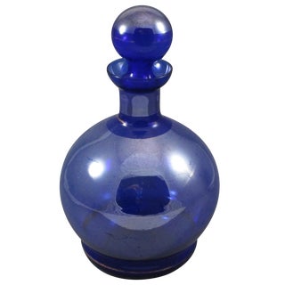 Decanter Cobalt Blue With Gold Antique Glass For Sale