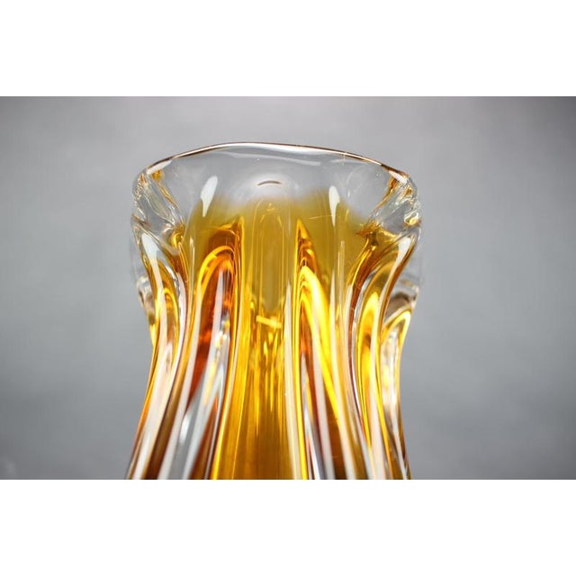 Green Mid-Century Amber and Green Art Glass Vase attributed to Josef Hospodka, 1960s For Sale - Image 8 of 9