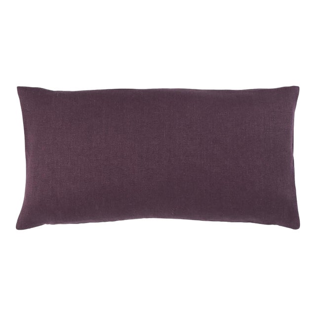 Schumacher Jumi Stonewashed Linen 24" Lumbar Pillow In Aubergine For Sale