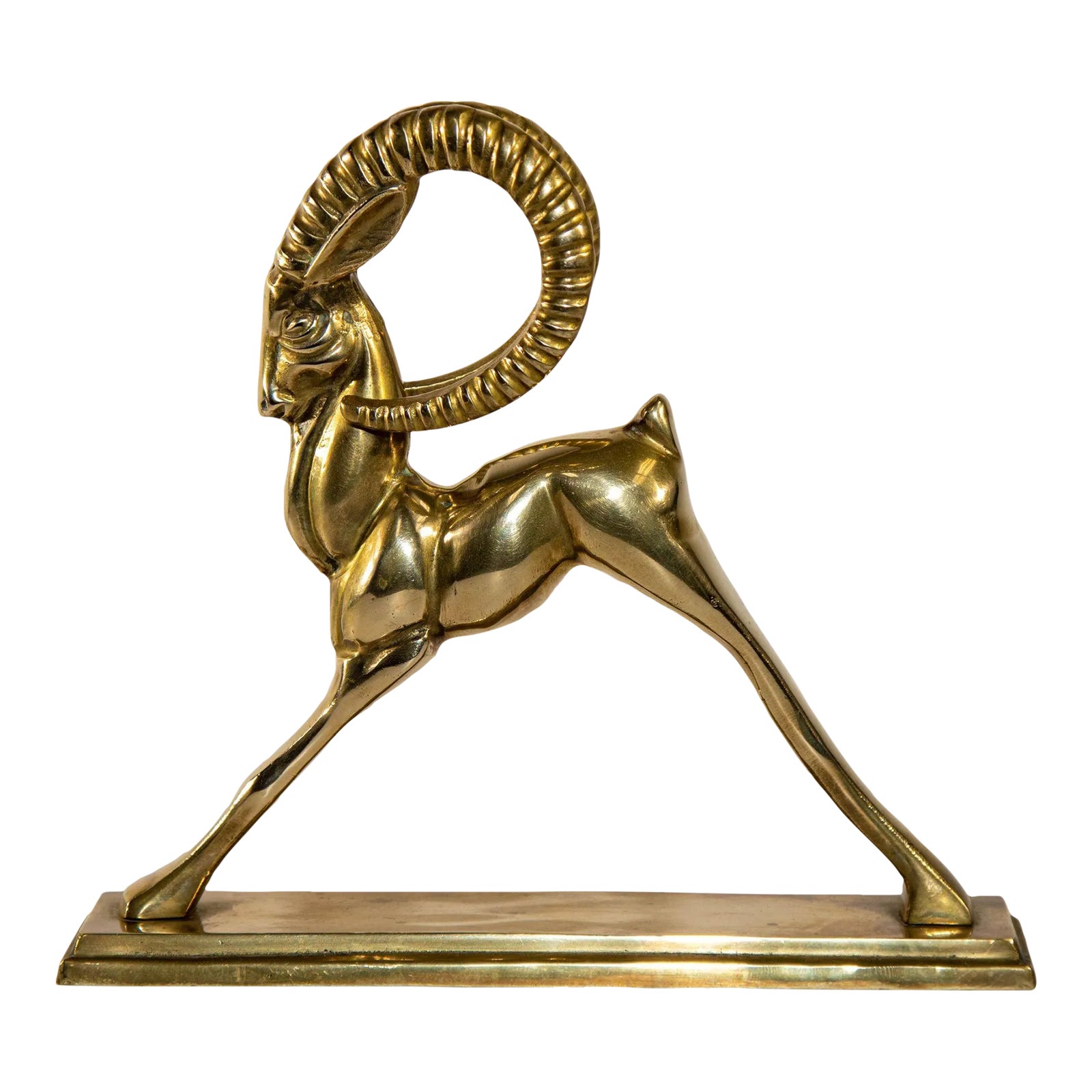 Vintage French Art Deco Style Sculpture of Brass Ibex Antelope Chairish