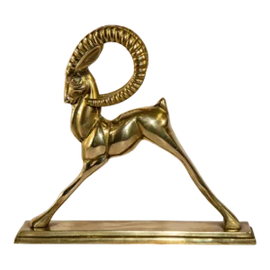 Vintage French Art Deco Style Sculpture of Brass Ibex Antelope