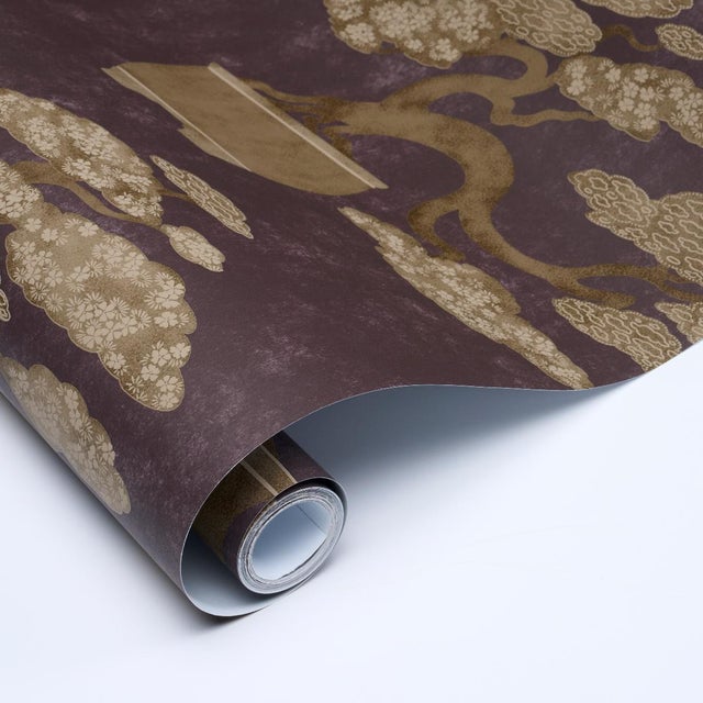 Schumacher Schumacher Bonsai Tree Wallcovering In Aubergine For Sale - Image 4 of 5
