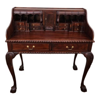 Mid 20th Century Vintage Solid Mahogany Chippendale Style Escritoire Desk For Sale