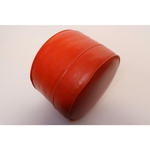 Mid-Century Modern Orange Pouf / Foot Stool / Ottoman For Sale - Image 4 of 16