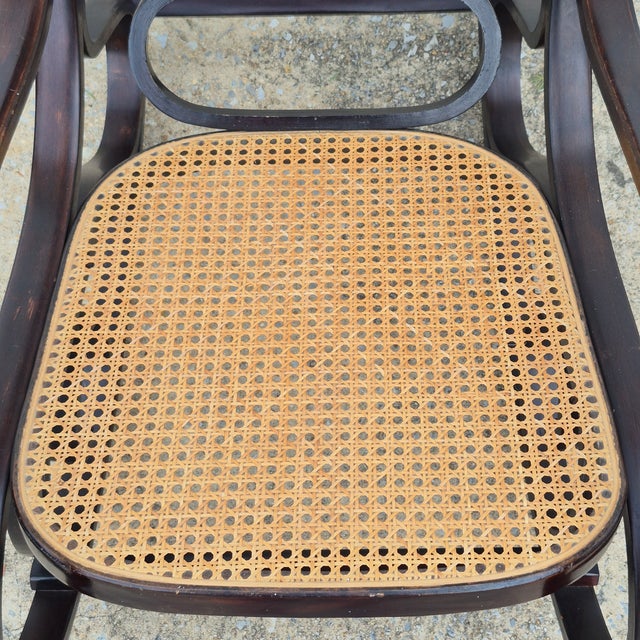Thonet 1970s Vintage Thonet Style Bentwood Cane Rocking Chair Dark Stained Frame For Sale - Image 4 of 12