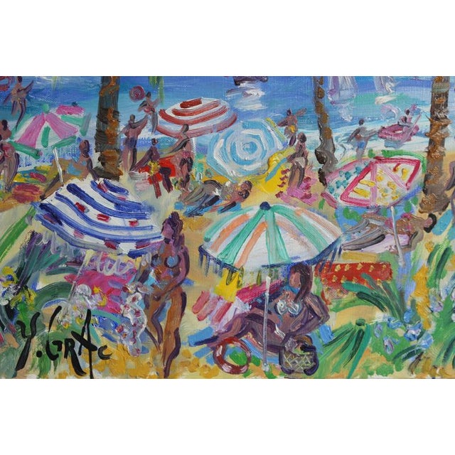 Yvon Grac, The Cros Dei Pin Beach at St. Jean Cap Ferrat, 1990s, Oil Painting on Canvas, Framed For Sale - Image 15 of 18
