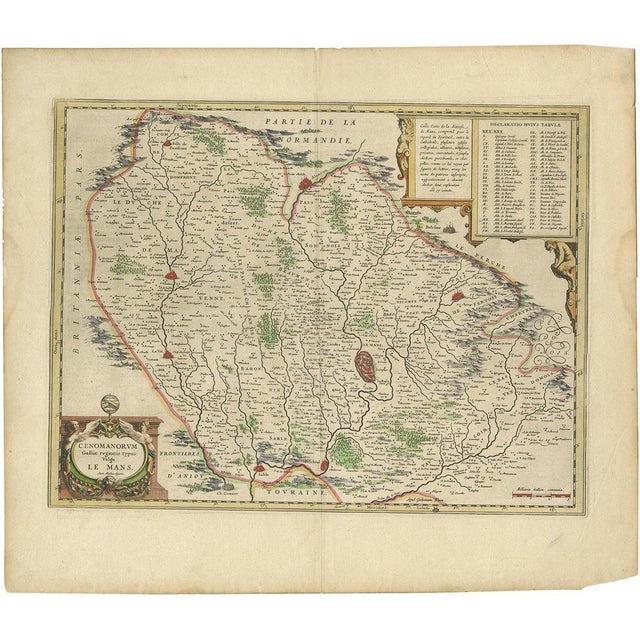Antique Map of the Region of Le Mans France by Blaeu, 1640 For Sale - Image 8 of 8