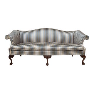 1980s Southwood Reproduction Satin Upholstered Camel-Back Chippendale Sofa For Sale
