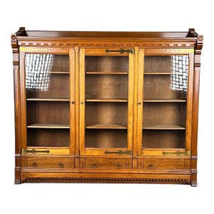 Antique Eastlake Victorian Walnut Triple Bookcase C. 1880