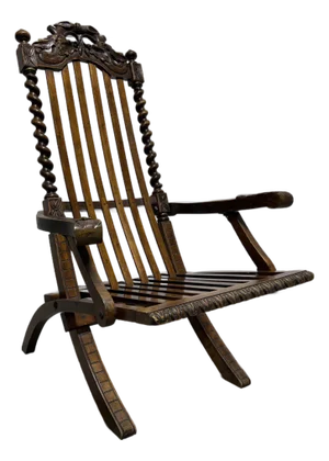 English Victorian Folding Campaign Lounge Chair, or Bergère, Late 19th Century