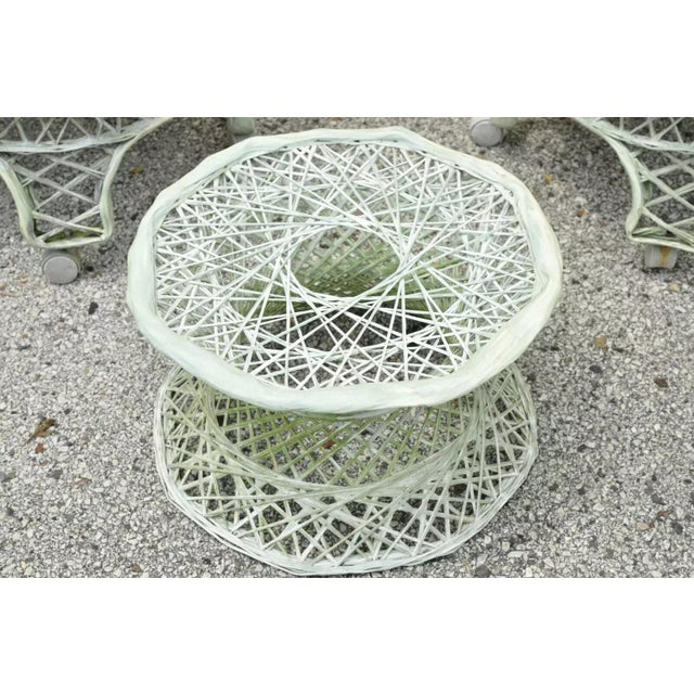 Plastic Mid 20th Century Russell Woodard Woven Spun Fiberglass Swivel Rolling Club Lounge Chairs & Ottoman For Sale - Image 7 of 12