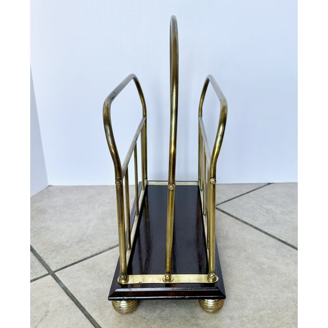 English Victorian Brass Wood Newspaper Magazine Rack For Sale - Image 11 of 18