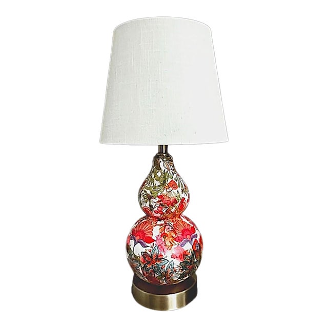 Art Nouveaux Decoupage Table Lamp With a Linen Shade in a Vibrant Victorian Floral Pattern For Sale
